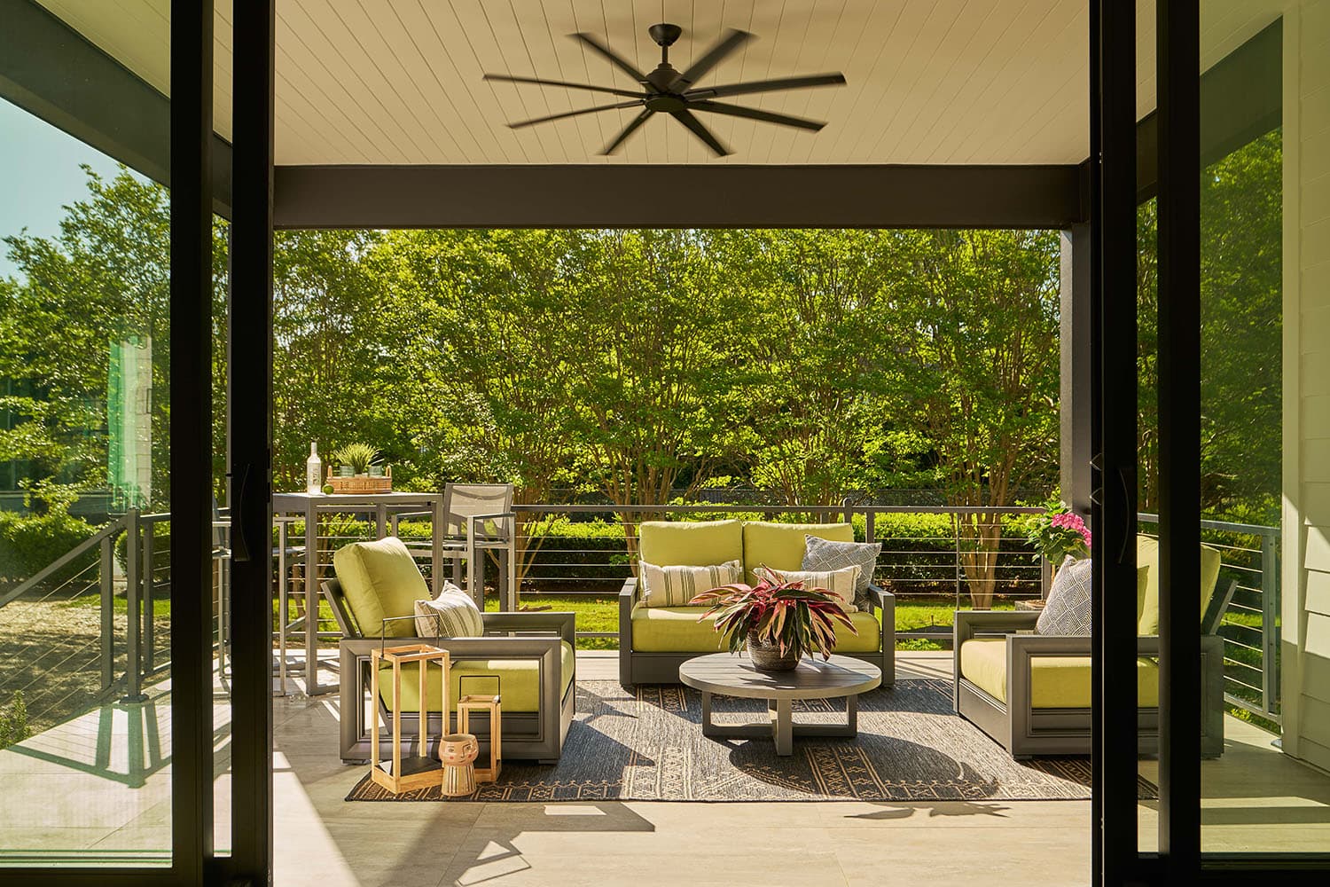 Back patio with sliding glass doors in custom home Charlotte, NC