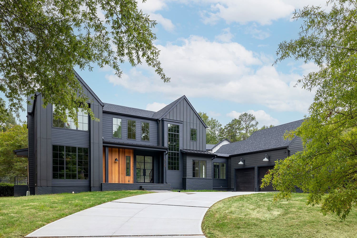 Black house exterior, custom home Charlotte, NC